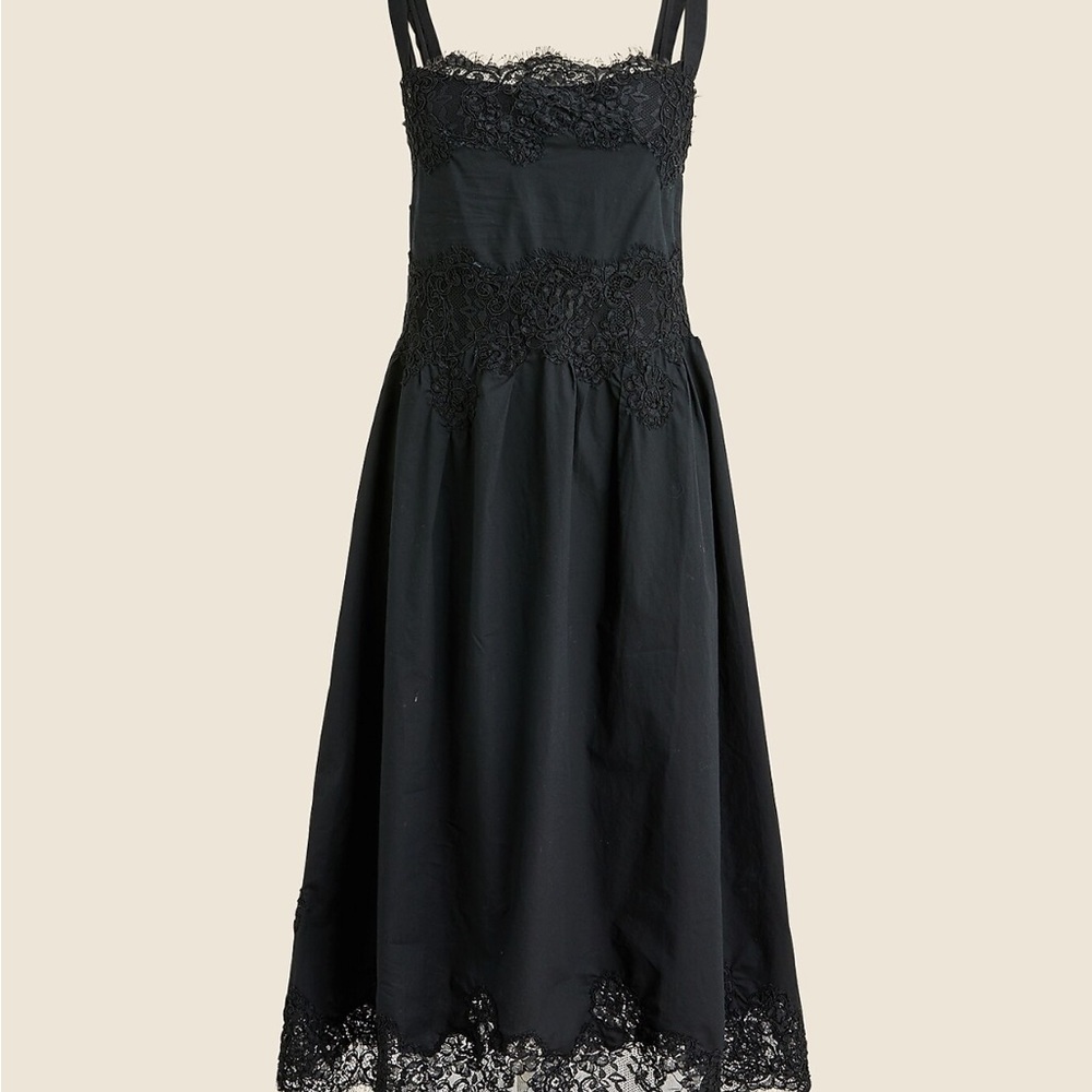 J.Crew Scotty Lace Inset Dress in Black Cotton Poplin - XXS - Picture 2 of 16